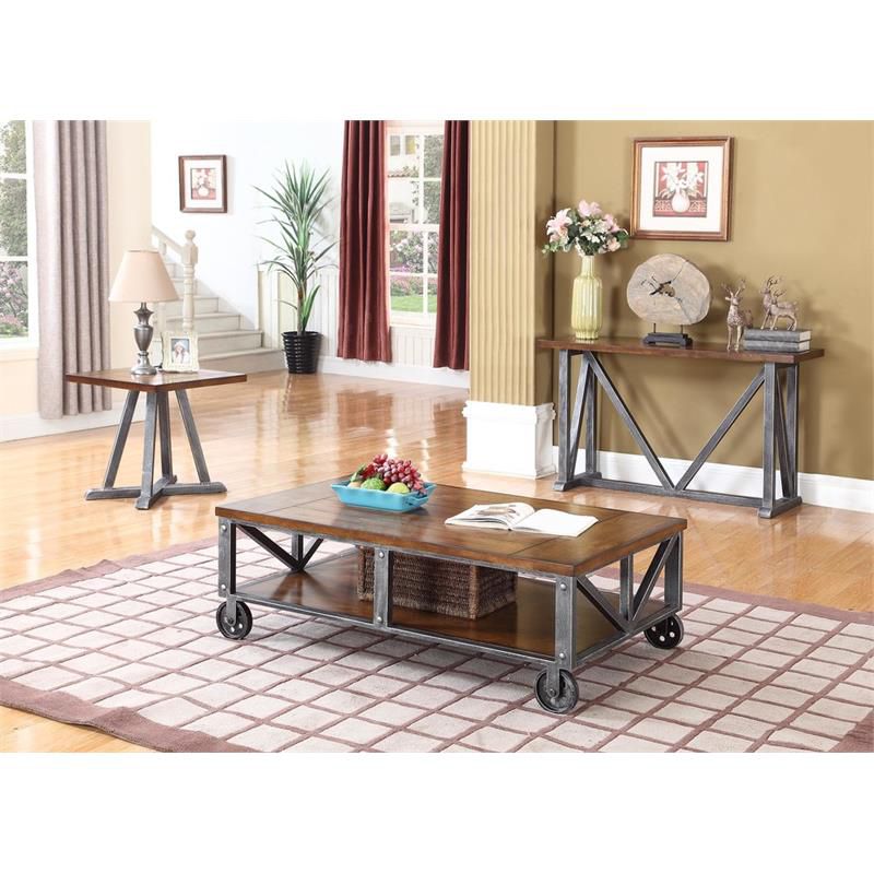 Durham Solid Wood and Iron Coffee Table in Walnut/Brushed Gray - Best Master Furniture