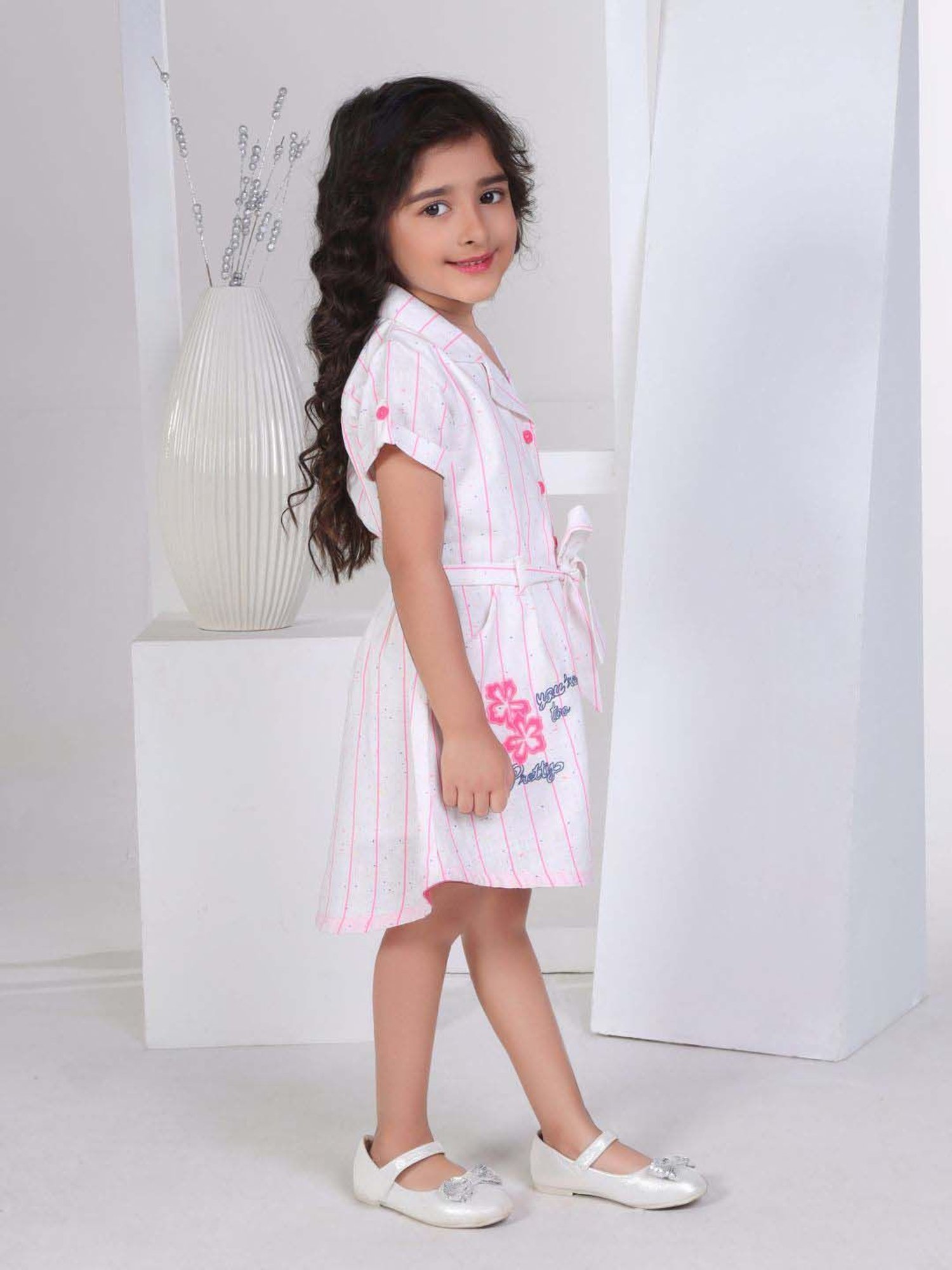 Peppermint Girls Pink Cotton Striped Dress