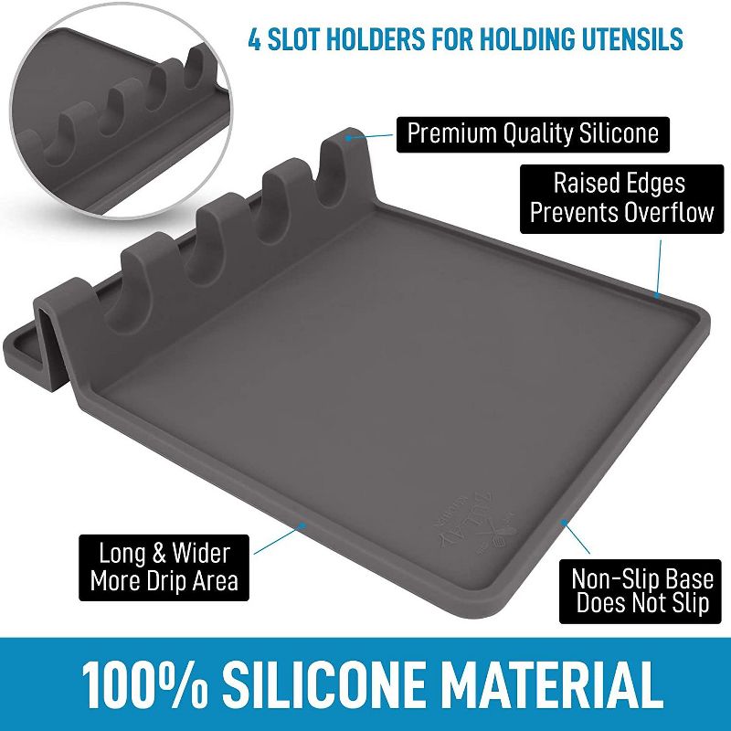Zulay Kitchen Silicone Utensil Rest Extra Large - Grey