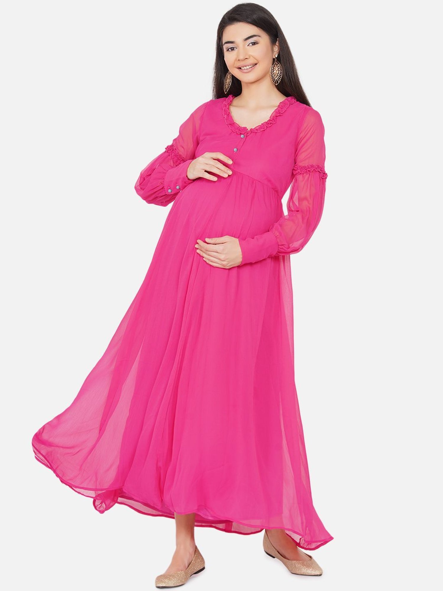 Mine4Nine Pink Maxi Maternity Baby Shower Dress