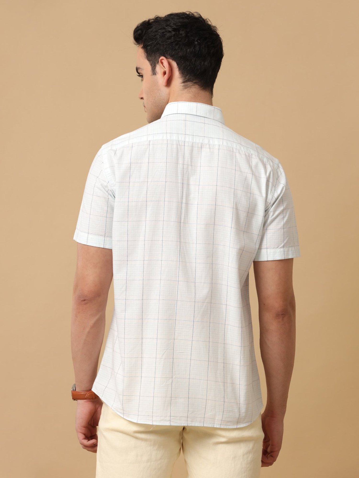 CAVALLO by Linen Club White Contemporary Fit Check Shirt