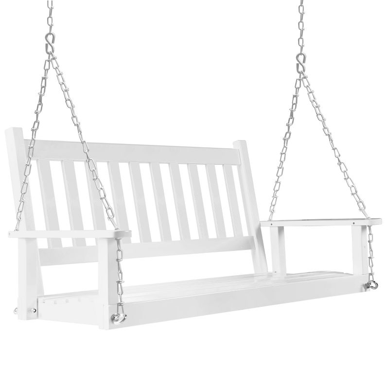 2 Person Outdoor Patio Wooden Porch Swing - White - Veikous