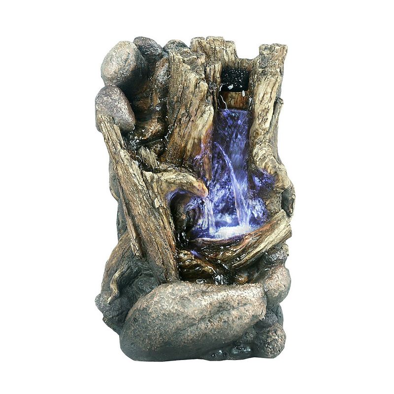 11" Tree Trunk Natural Water Fountain with LED Light Brown - Hi-Line Gift