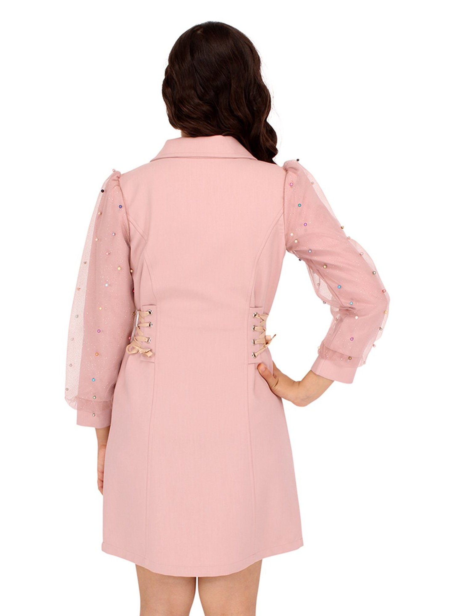 Cutecumber Kids Dusty Pink Embellished Full Sleeves Dress