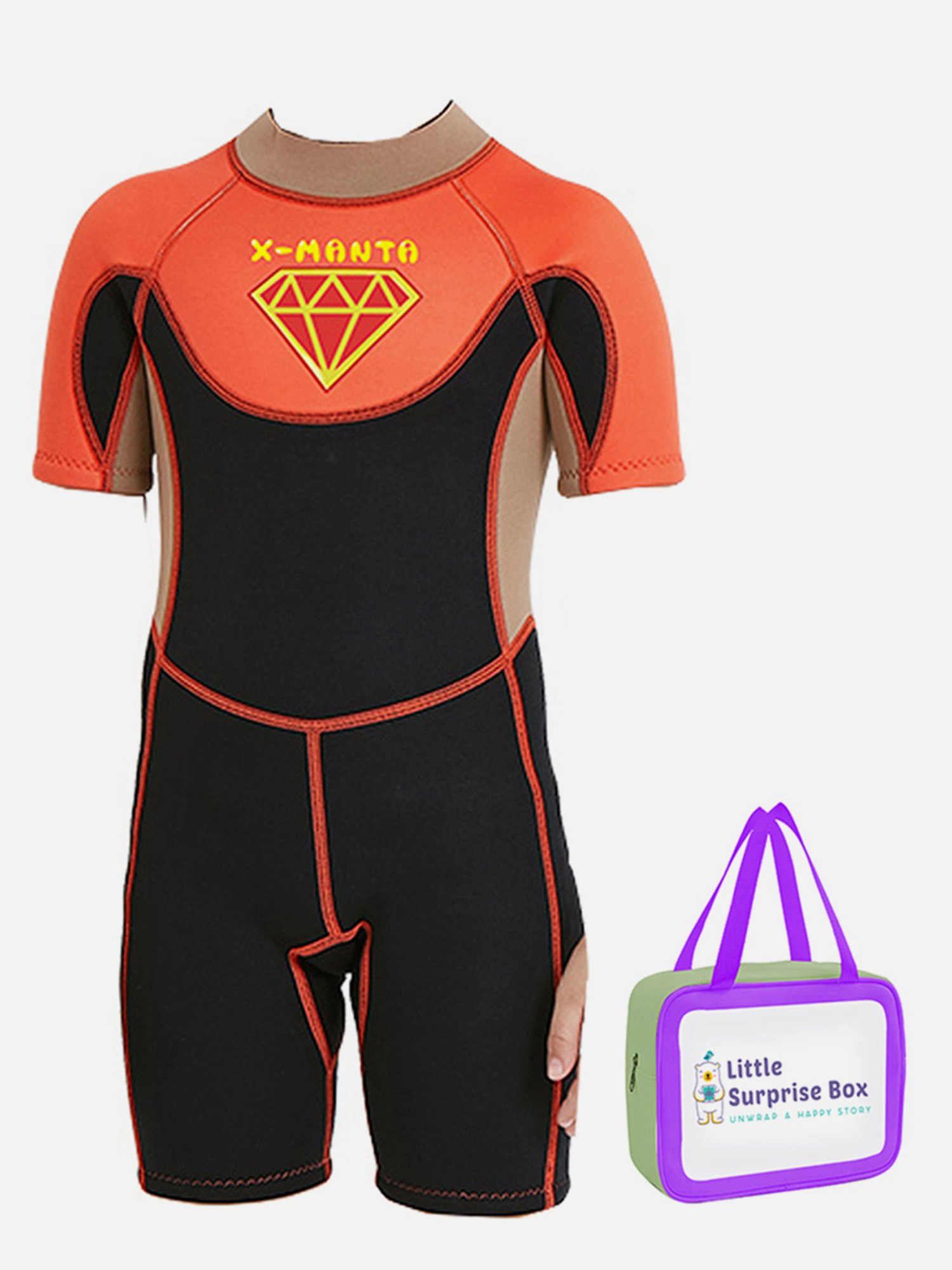 Little Surprise Box Kids Orange Printed Swimsuit with Swim Bag