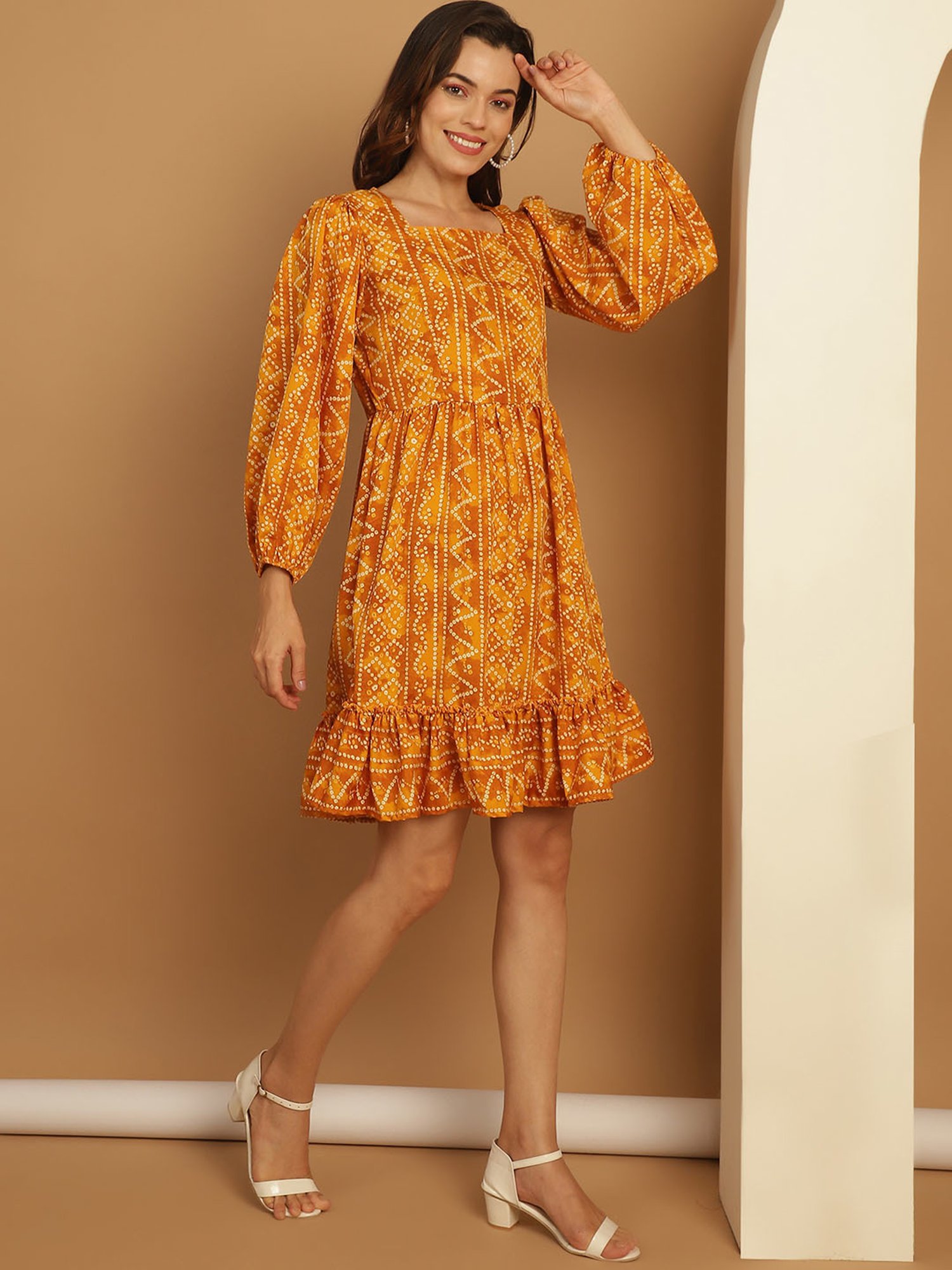Indian Needle Yellow Printed Ethnic Dress