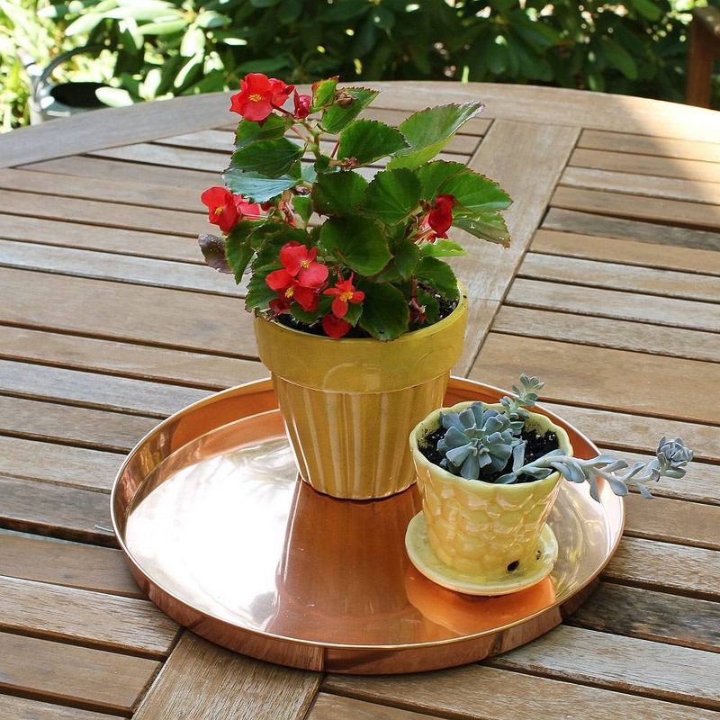 12.5" Decorative Round Stainless Steel Tray Copper Plated Finish - ACHLA Designs