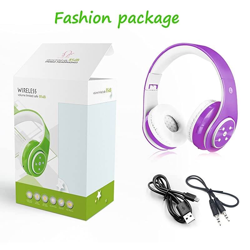 Headphones Bluetooth Wireless OnEar Foldable Stereo Sound Headset Safey Volume Limited Long Playing time SD Card Slot Buildin Mic 35mm Jack WirelessWired HeadphonesPurple