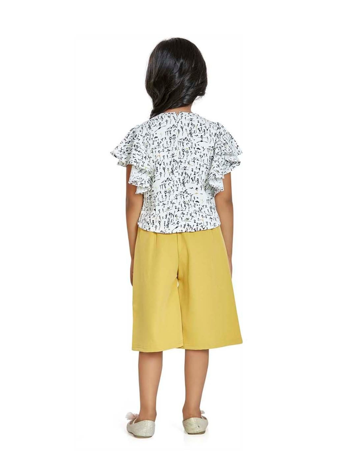 Peppermint Kids White & Yellow Printed Top Set