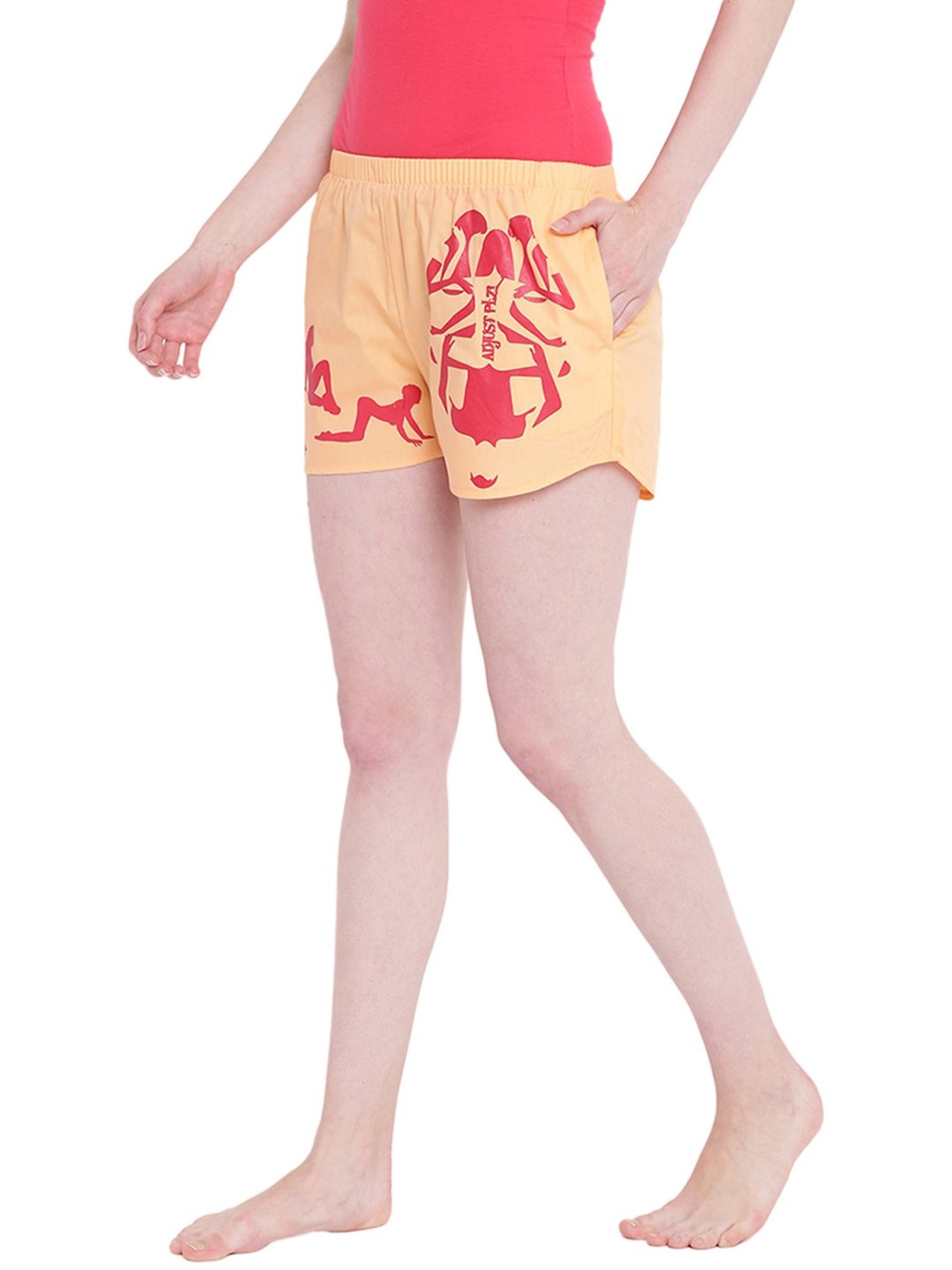 La Intimo Peach Cotton Print Shorts