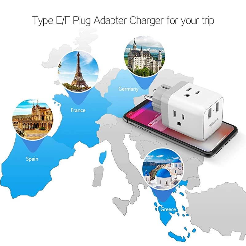 Germany France Power Adapter Type EF  European Travel Plug Adapter with 2 USB US to Europe Schuko Plug Adapter for Iceland Spain Russia Poland EU