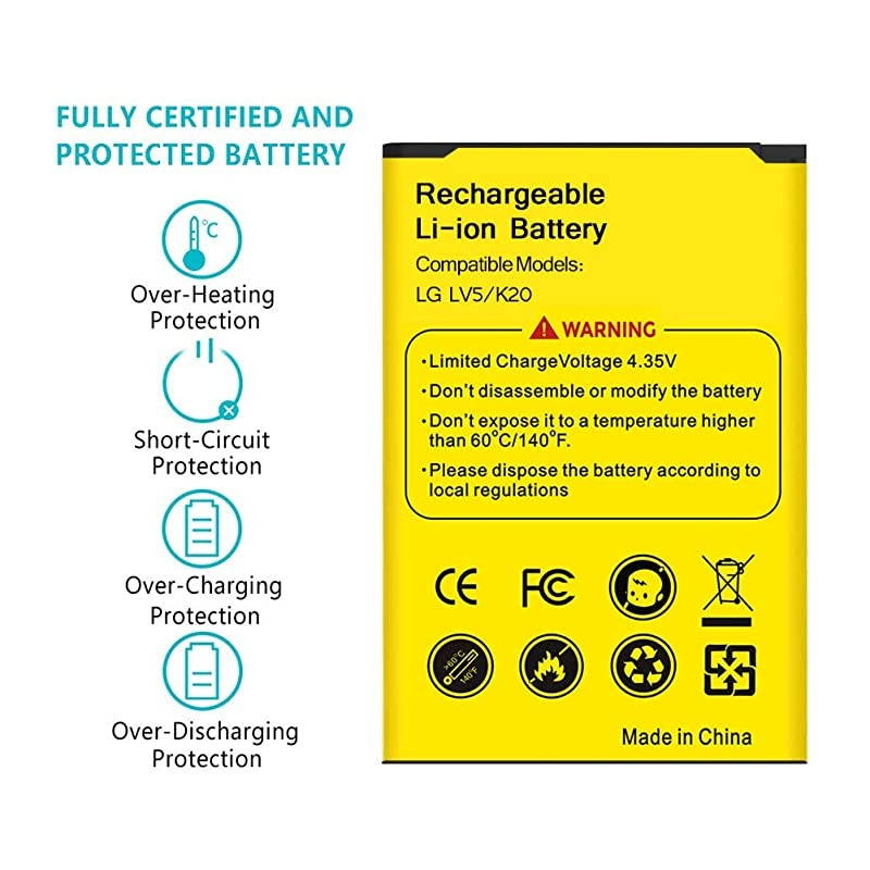 LG K20 Plus Battery  3100mAh Liion Battery BL46G1F Replacement for LG K20 Plus LV5 MetroPCS MP260 TMobile TP260 Verizon Wireless VS501 | K20 Plus Spare Battery 24 Month Warranty