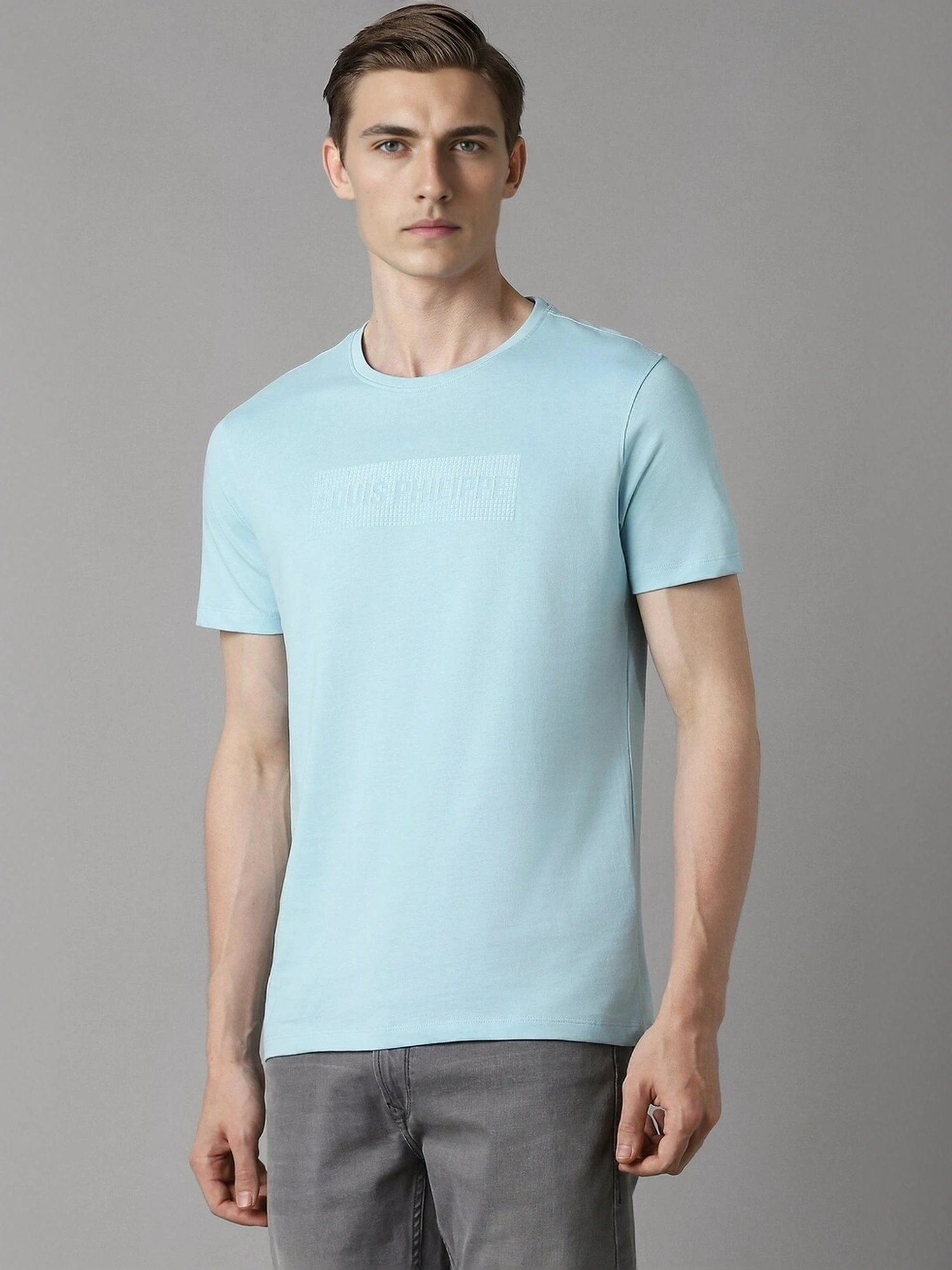 Louis Philippe Blue Cotton Slim Fit Printed T-Shirt
