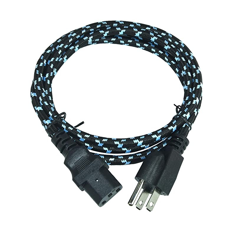 1Pack  16 AWG Heavy Duty 3 Prong Braided Power Cord PC Power Cord Computer Power Cord AC Power Cable in 5 Feet NEMA 515P to IEC C13