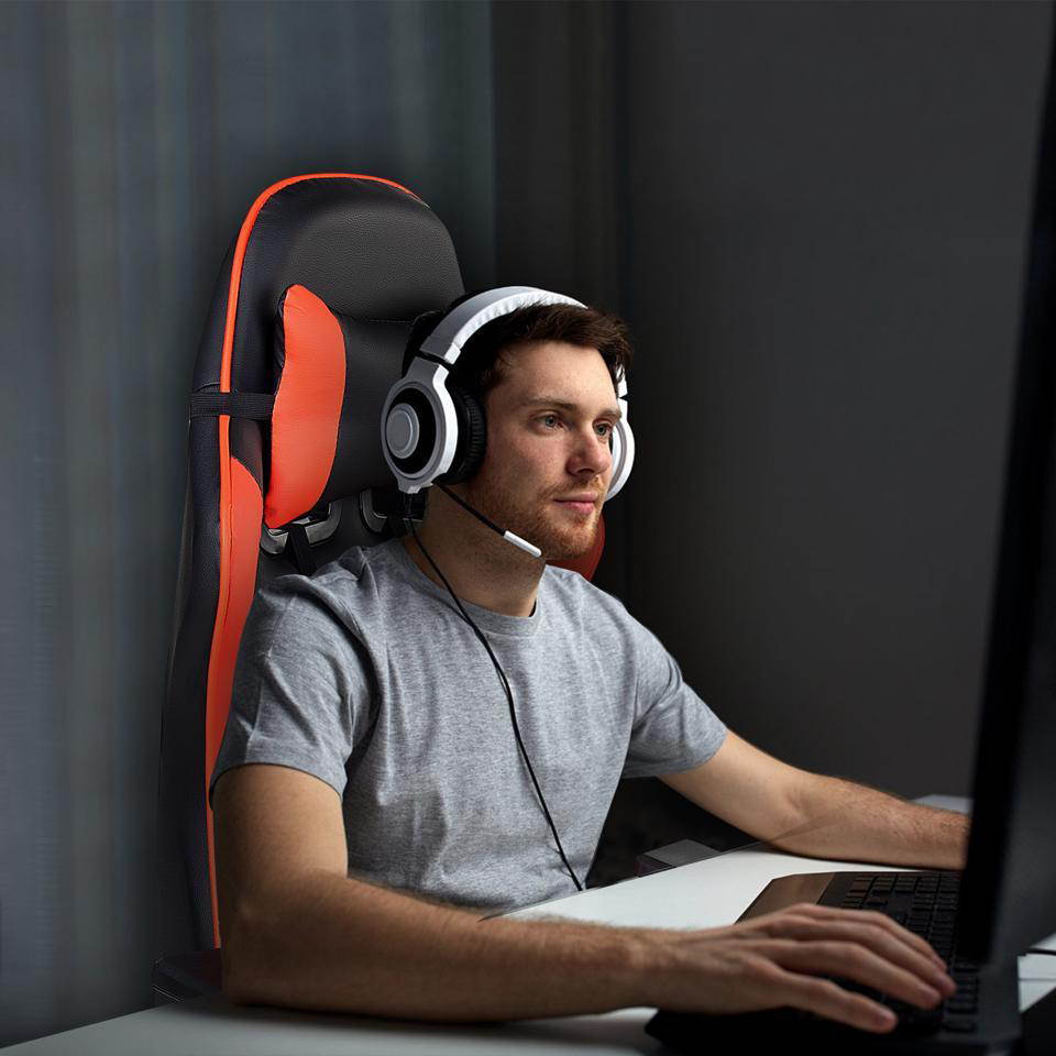 Weekan Gaming Chair Pu Leather Ergonomic Desk Racing Chair Height Adjustable Office Recliner With Removable Headrest Pillow and Massage Lumbar Cushion,Gray