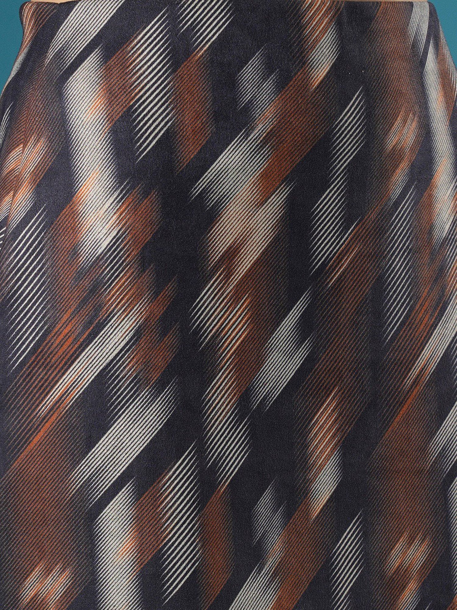 Globus Dark Grey & Rust Printed Midi Skirt