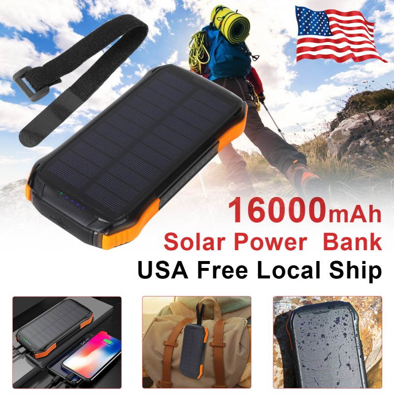 Solar Power Bank, PowerCore Solar 16000 Dual-Port Solar Charger with Flashlight, IP65 Splashproof, Dustproof for Camping/Outdoor Activities, Compatible with iPhone, Samsung Smartphones.