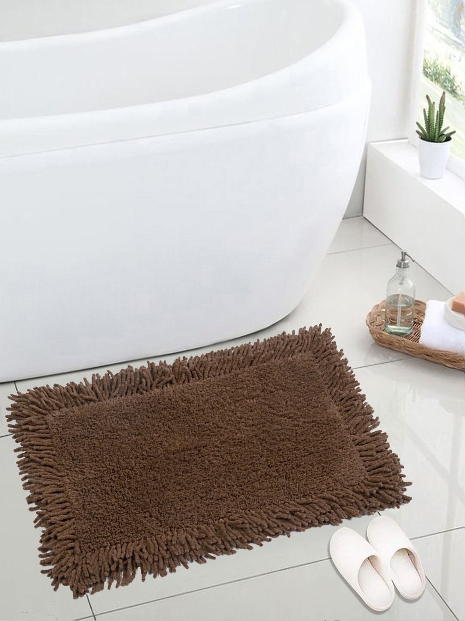 Saral Home Brown Cotton Bath Mat 40X60 cm