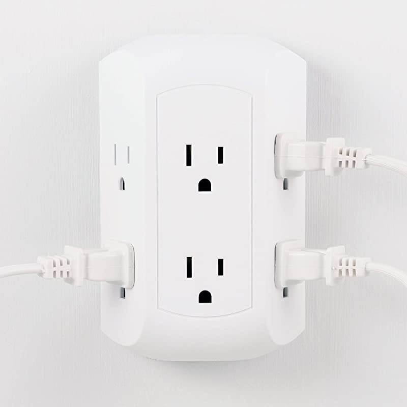 Pro 6 Outlet Sur Protector Adapter Spaced Tap Power Strip Charging Station Side Access White 43648