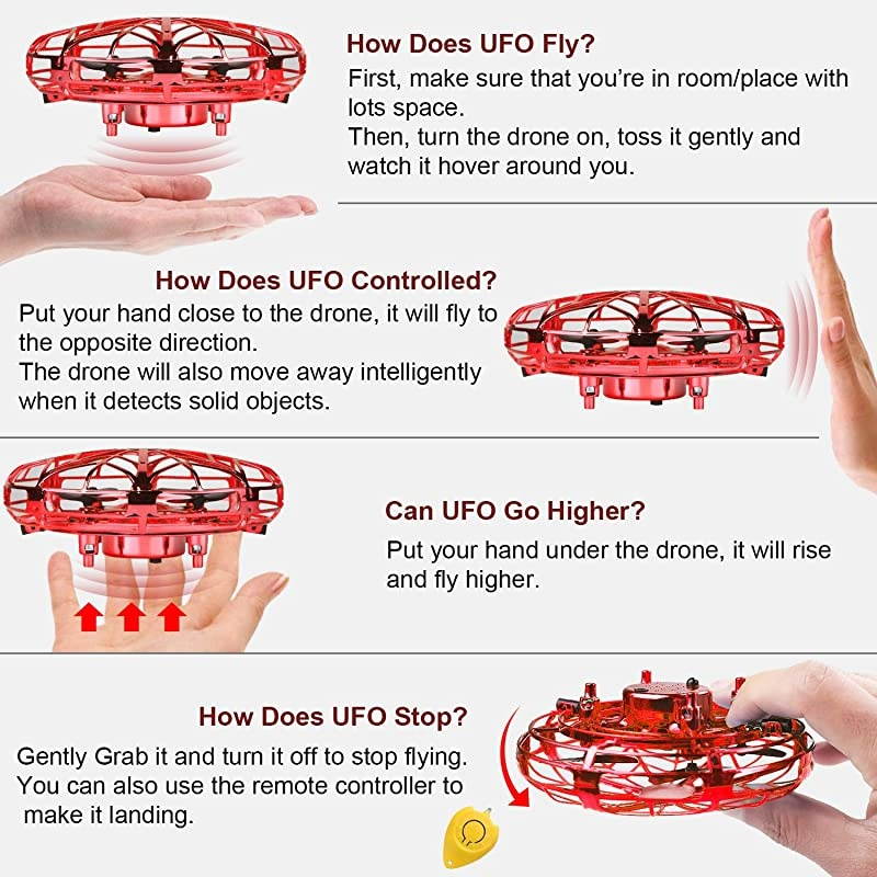 Drones for Kids amp Adults RC UFO Helicopter with LED Lights Hand Operated Easy Indoor Outdoor Small Orb Flying Ball Drone Toys Gifts for Beginners Boys amp GirlsRed