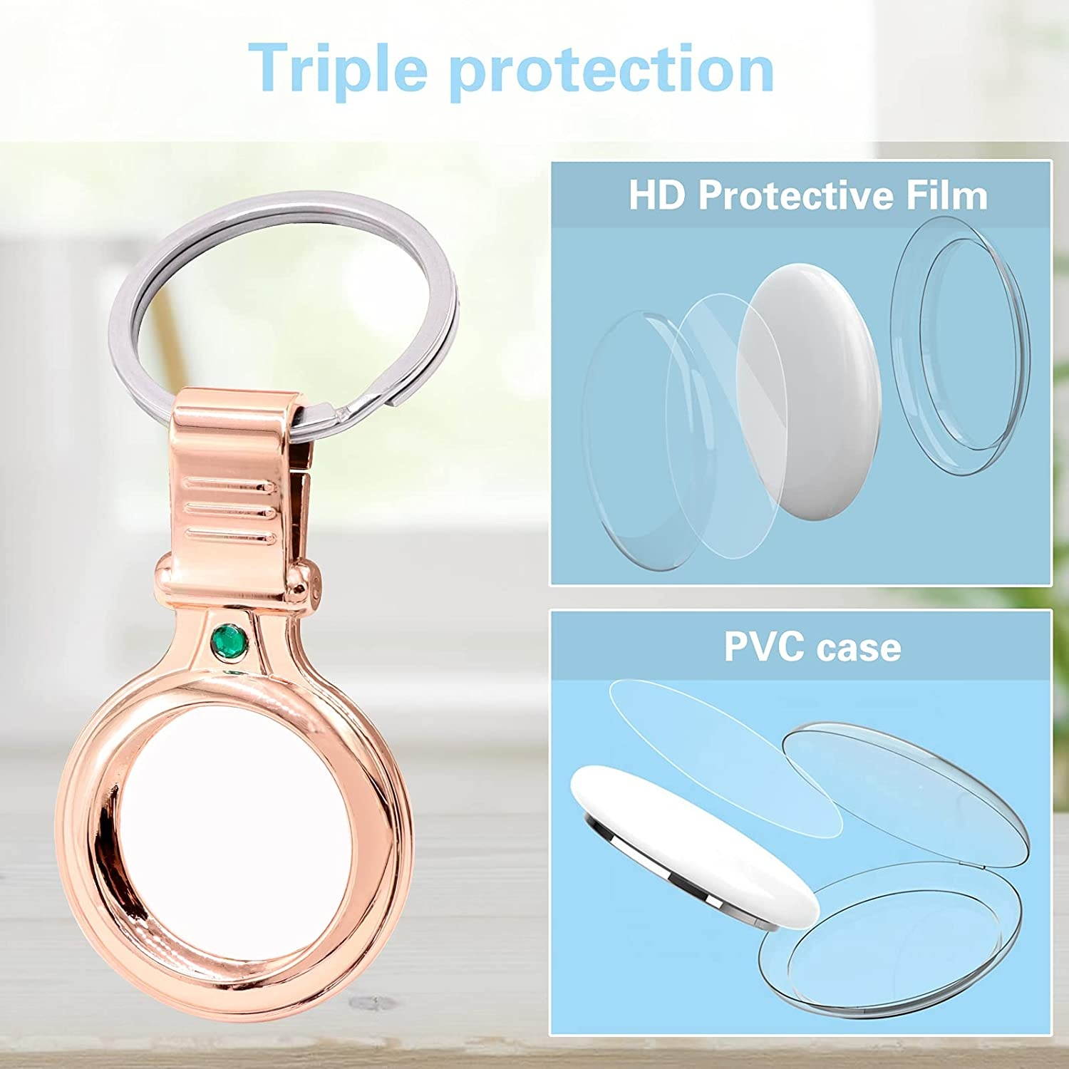 Metal AirTags Case Compatible with Apple AirTags 2021- Airtag Keychain Holder with PET Protection Film- Anti-Scratch Shockproof Protective Case for AirTag Finder (Rose Gold-1PCS)