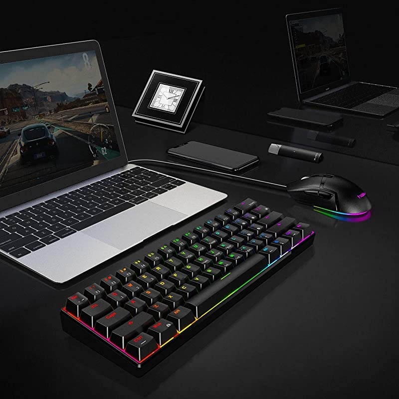 60% Wireless Mechanical Keyboard and Wired Mouse, Bluetooth 5.1 & Type C Wired 68 Keys Gaming Keyboard Brown Switch,Programmable Gaming Mouse for Multi-Device PC Laptop Gamer (Black)