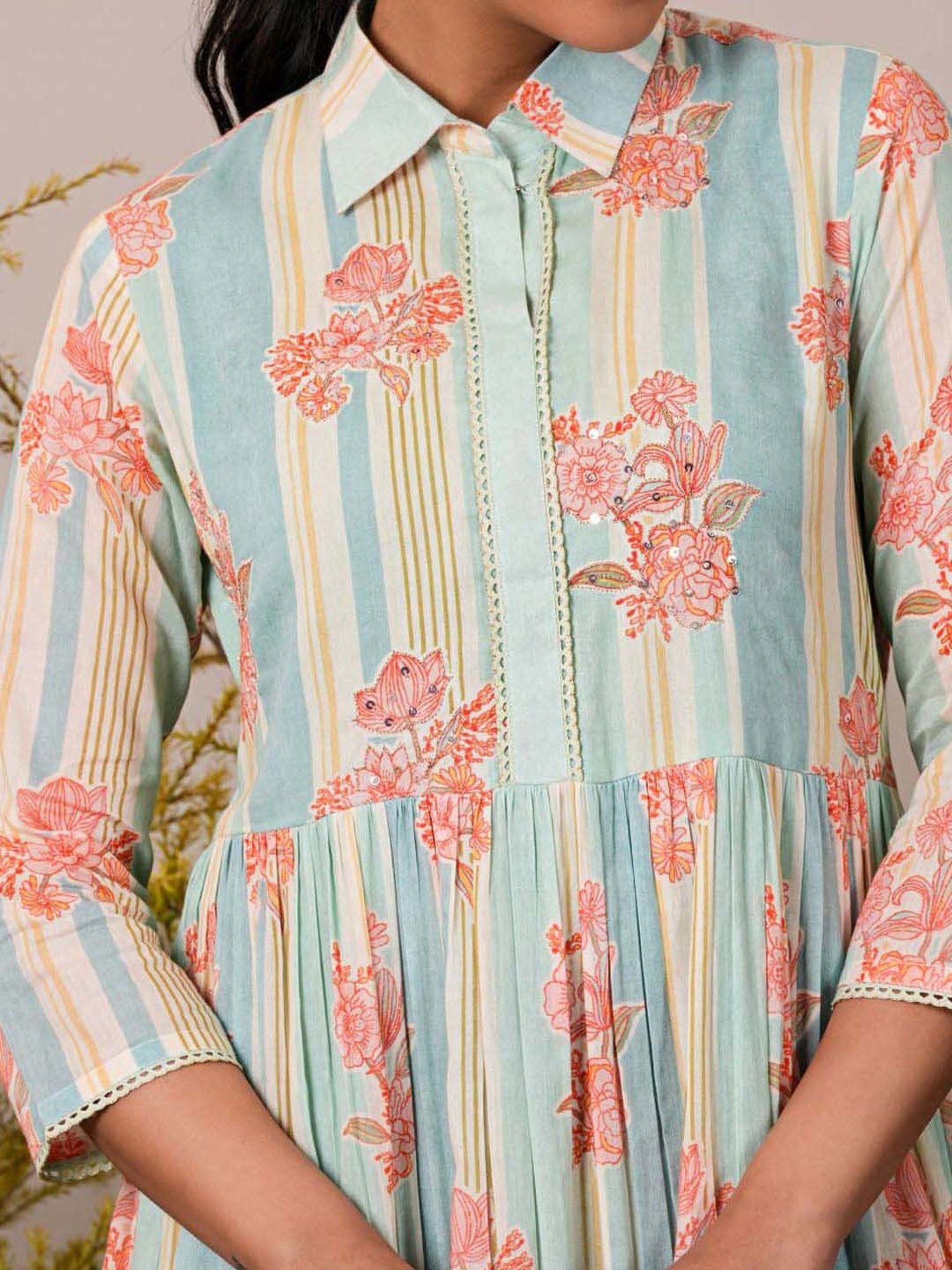 Libas Sea Green Cotton Printed Maxi Dress