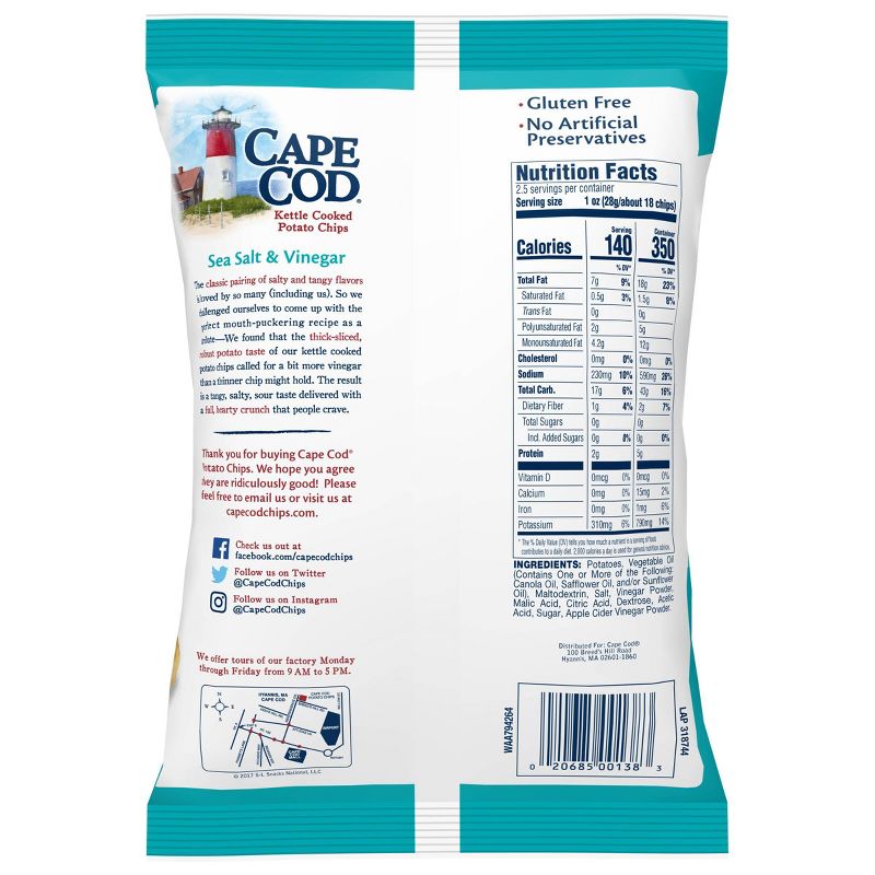 Cape Cod Sea Salt & Vinegar Flavored Kettle Cooked Potato Chips - 2.5oz