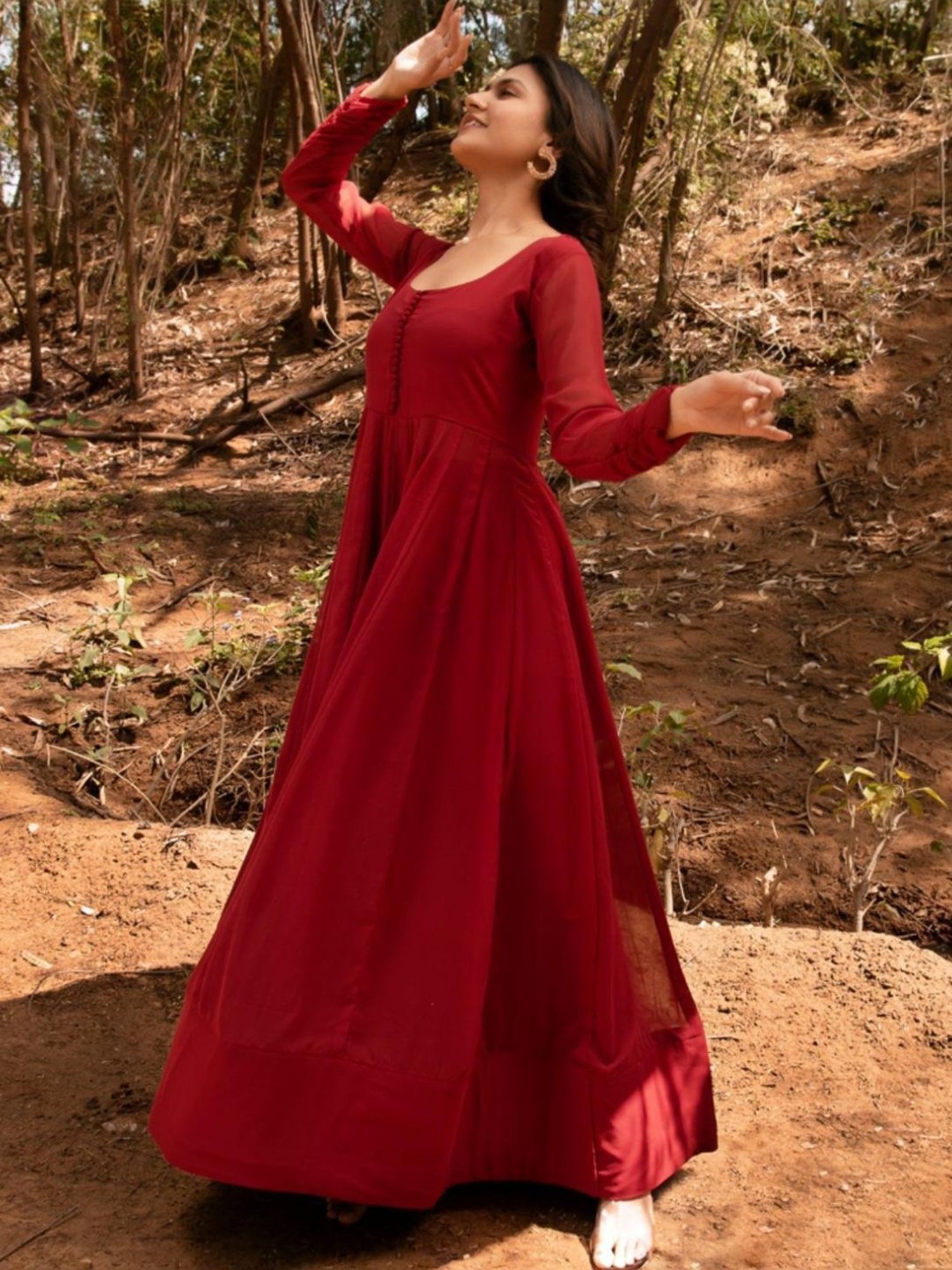 Calmna Maroon Georgette Cape with Pant Co-ord Set