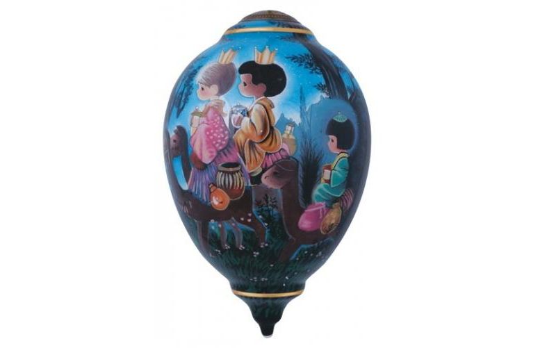 NeQwa 7" "Guide Us To Thy Perfect Light" Hand-Painted Glass Christmas Ornament - Blue/Pink