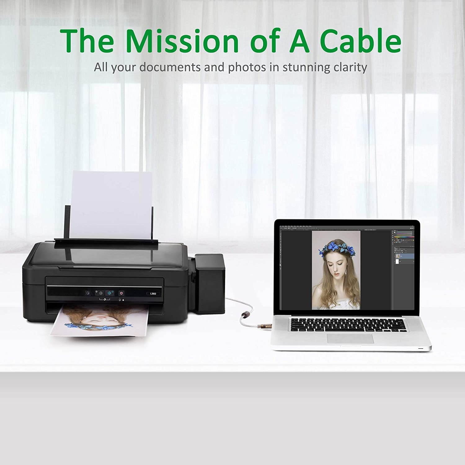 Printer Cable 30Ft2.0 Printer Scanner Cable Cord USB Type A Male to B Male High Speed for HP Canon LexmarkDell Xerox Samsung etc(30 Ft/10M)