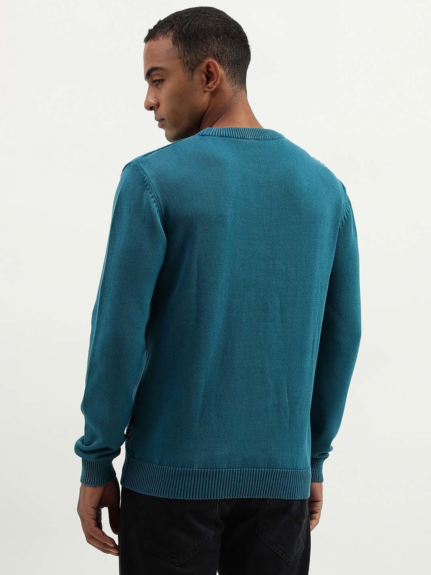 United Colors of Benetton Teal Regular Fit Textured Sweater