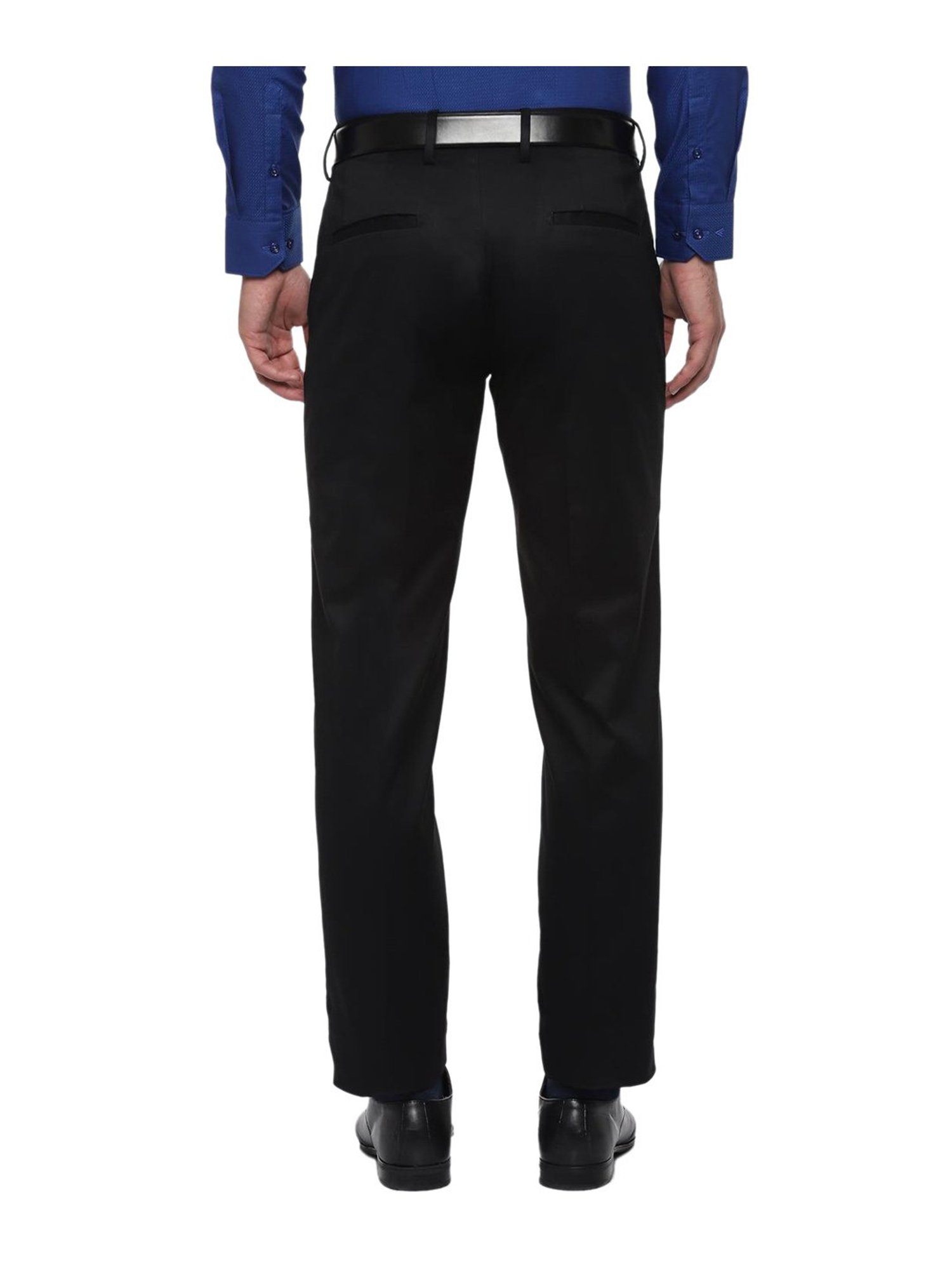 Louis Philippe Permapress Black Cotton Trousers