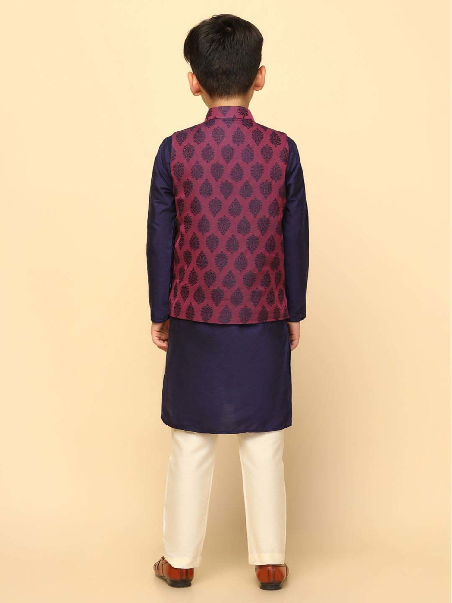 KISAH Kids Purple & White Embroidered Full Sleeves Kurta Set