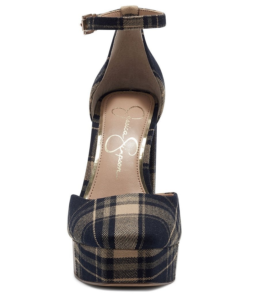 Jessica Simpson Kymmie Plaid Print Ankle Strap Platform Pumps
