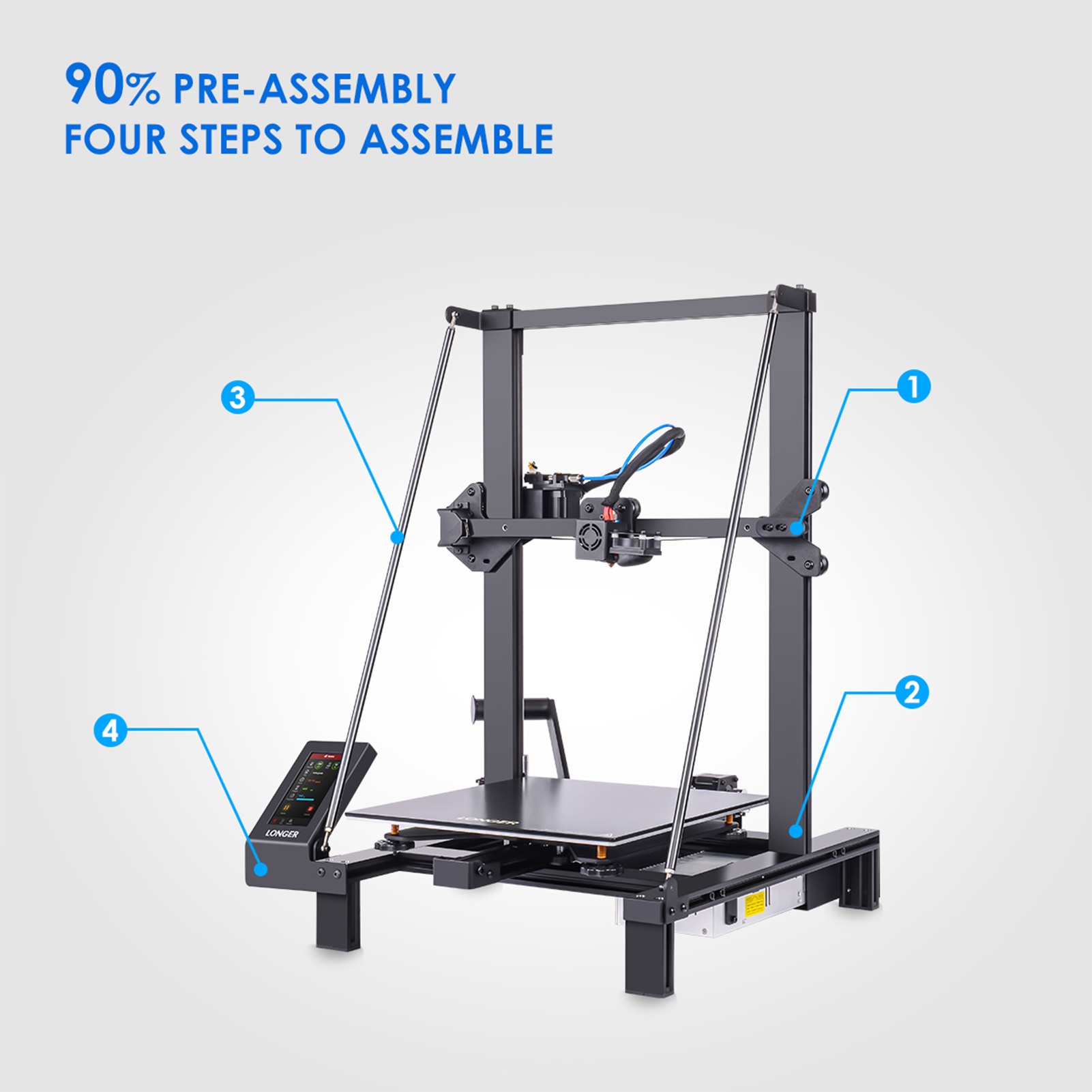 LONGER LK5 Pro FDM 3D Printer 90% Pre-Assembled 300x300x400mm Large Print Size with 4.3 Inch Full Color TouchScreen TMC2208 Ultra-Quiet Driver Stable Triangular Structure Filament Detector Resume