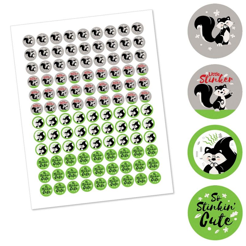 Big Dot of Happiness Little Stinker - Woodland Skunk Baby Shower or Birthday Round Candy Sticker Favors - Labels Fit Hershey's Kisses (1 sheet of 108)