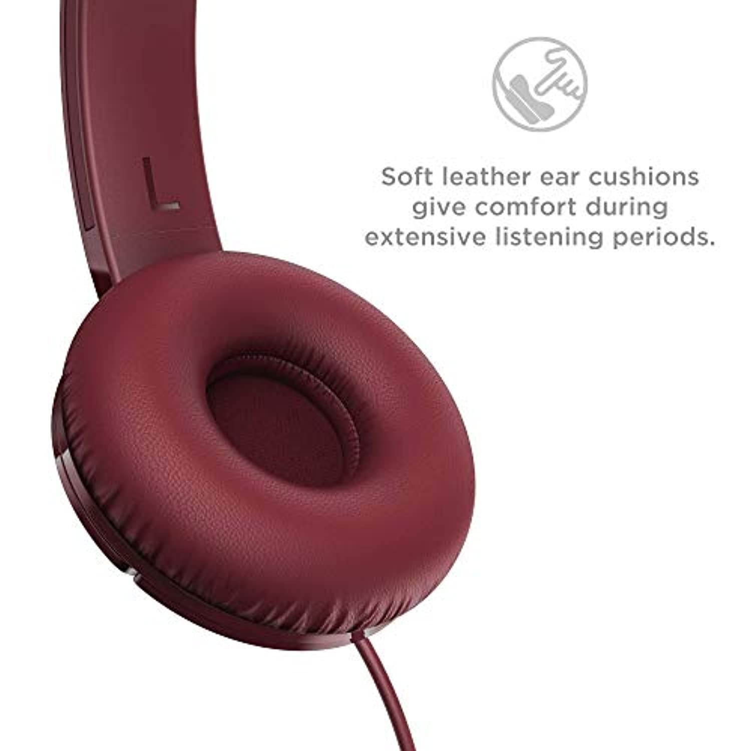 TCL Mtro200 On-Ear Wired Headphones Super Light Weight Headphones with 32mm Drivers for Huge Bass and Built-in Mic - Burgundy Crush (MTRO200RD)