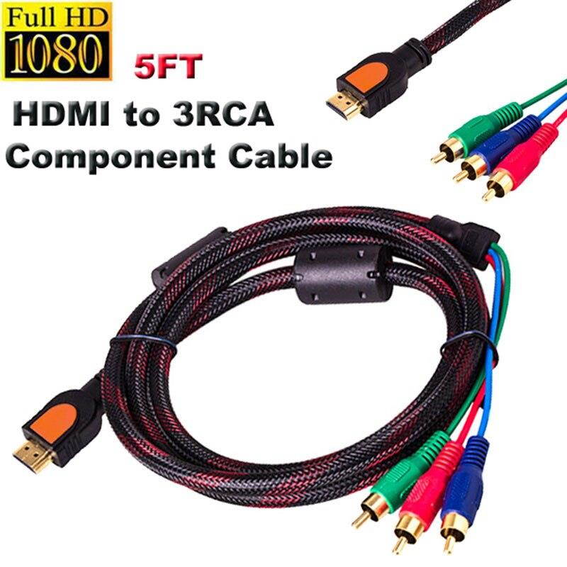 1.5M High Quality HDMI To 3 RCA component video cables HDMI To TV red/green & blue(RGB) for HDTV