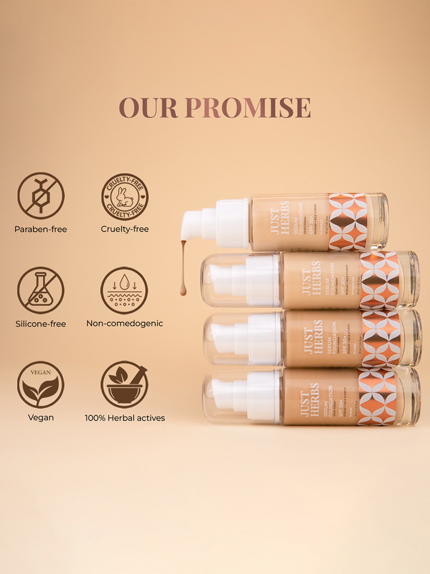 JUST HERBS Serum Foundation SPF 30+ 01-Vanilla - 30 ml