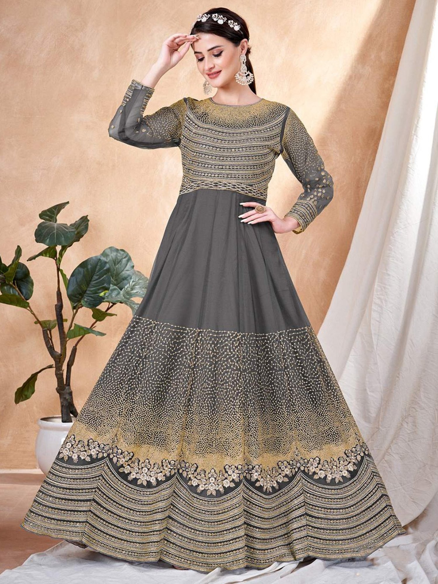 Odette Grey Embroidered Unstitched Dress Material