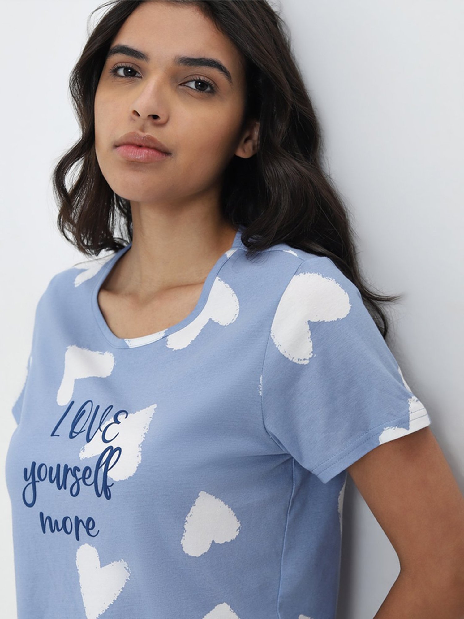 Wunderlove by Westside Blue Heart Printed Cotton Shorts In A Bag