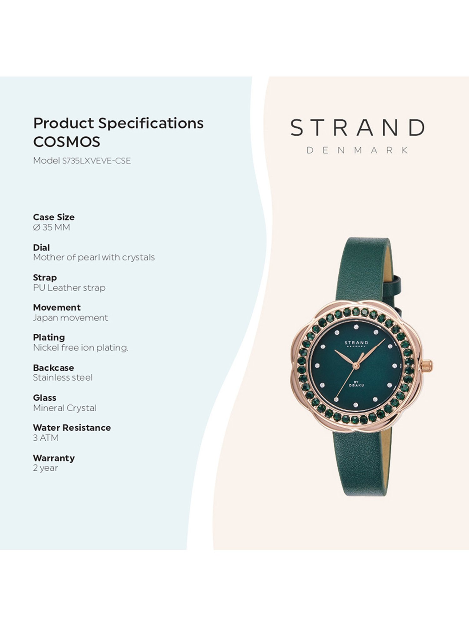 Strand By Obaku S735LXVEVE-CSE Cosmos Moss Analog Watch for Women