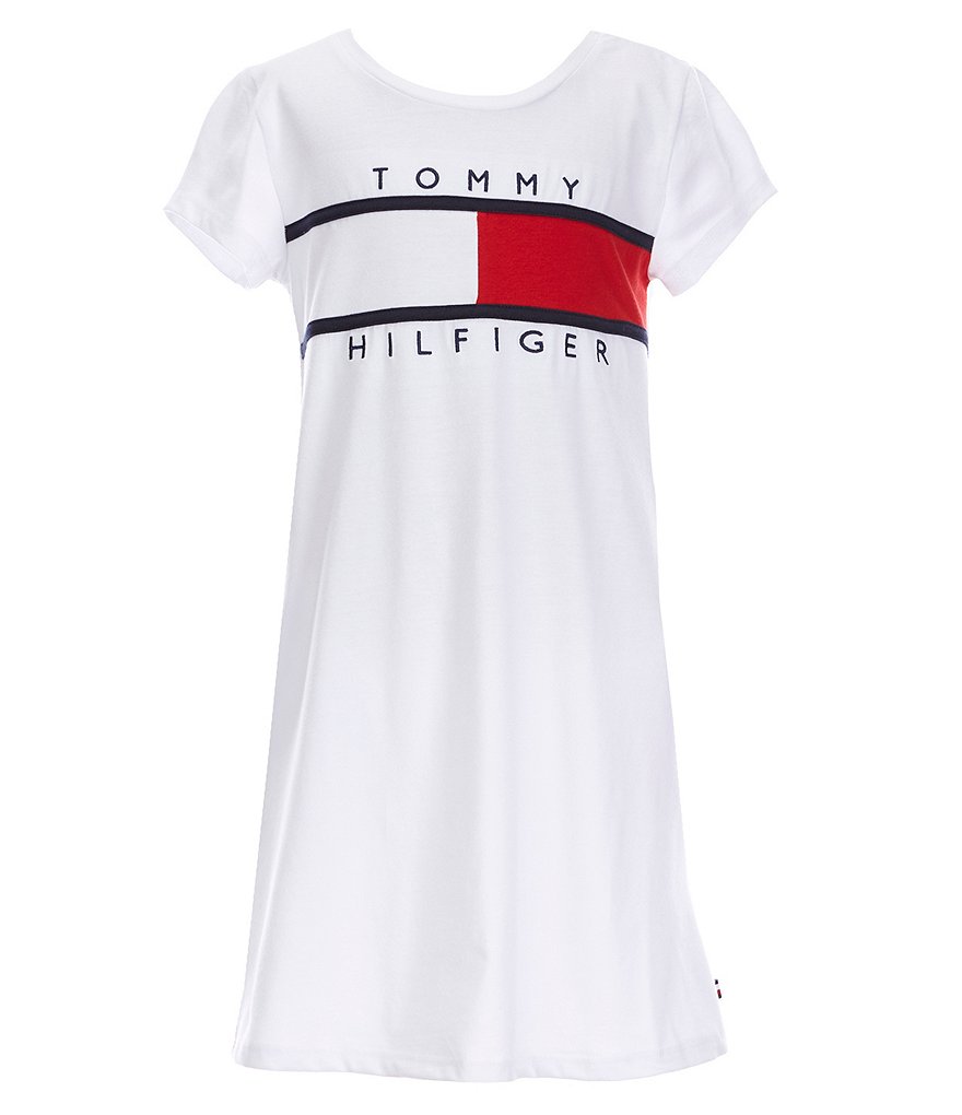 Tommy Hilfiger Big Girls 7-16 Short-Sleeve TH Pieced Flag Knit T-Shirt Dress