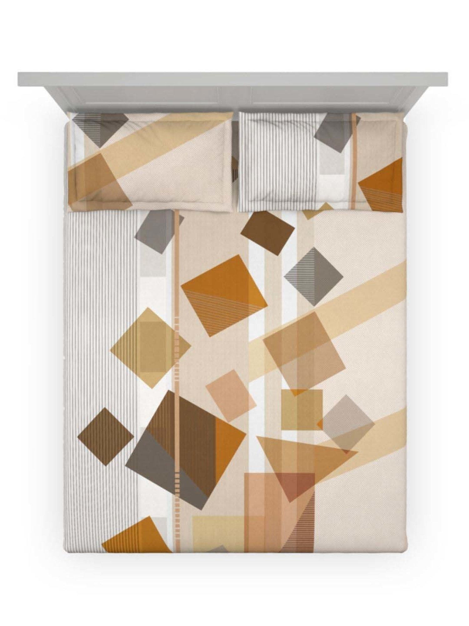 DDecor Geometric Brown 136 TC Cotton King Bedsheet with 2 Pillow Covers