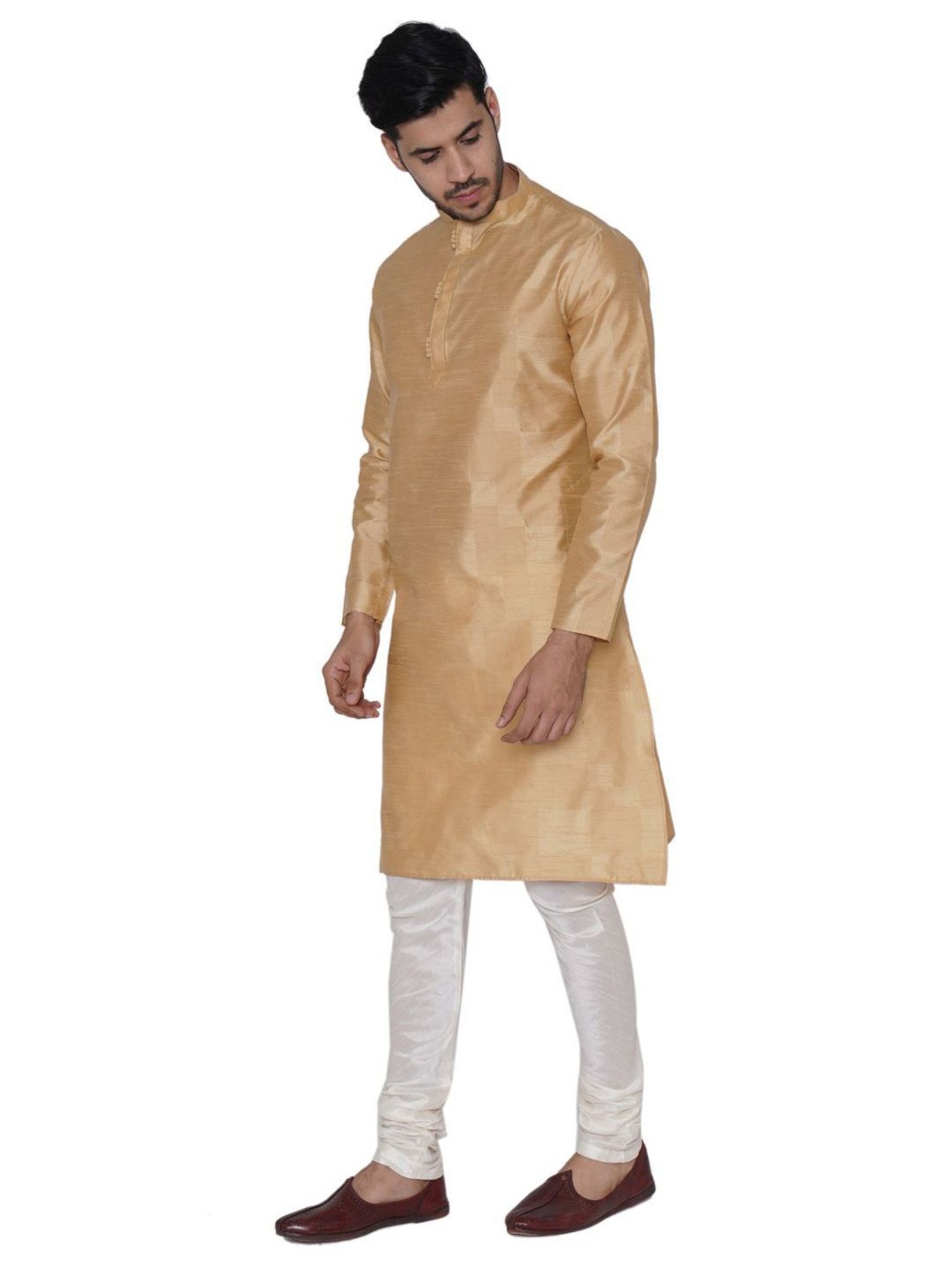TABARD Beige & White Regular Fit Self Pattern Kurta Bottom Set
