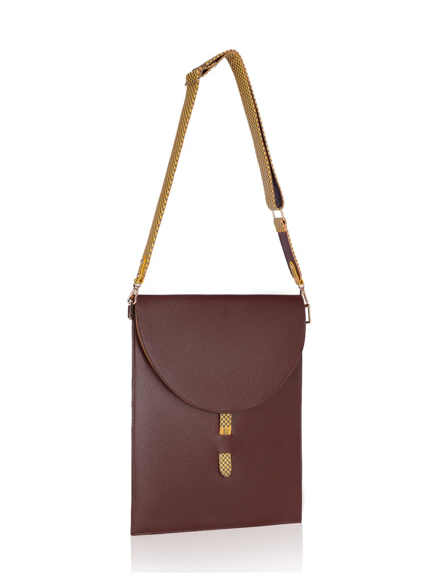 Eume Hibiscus Brown Leather Laptop Sleeve