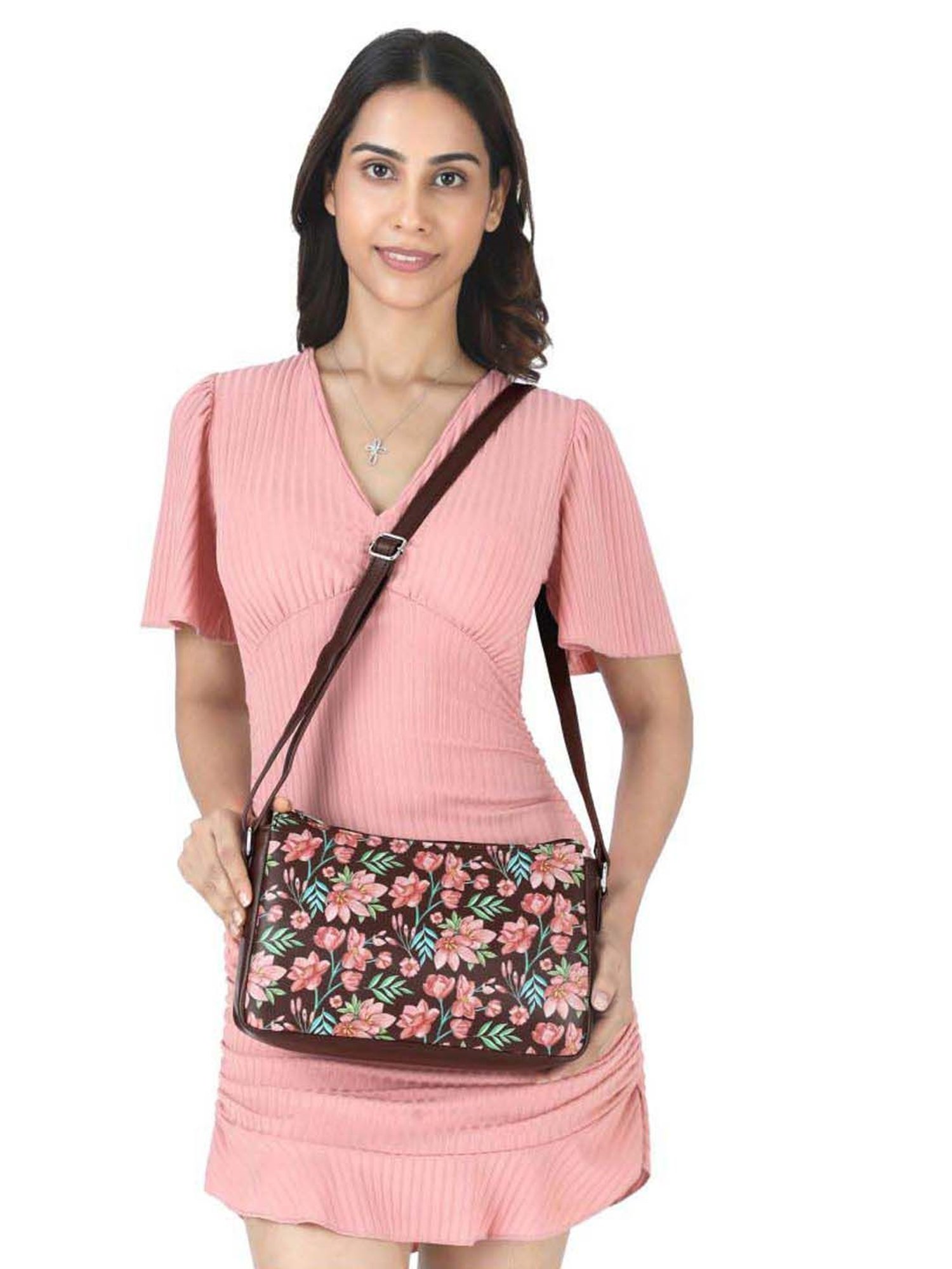 Toteteca Brown Printed Medium Sling Handbag