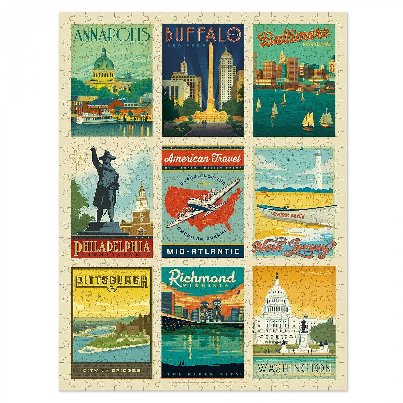 Americanflat 500 Piece Jigsaw Puzzle, 18x24 Inches, "American Travel Mid-Atlantic" Art by Anderson Design Group