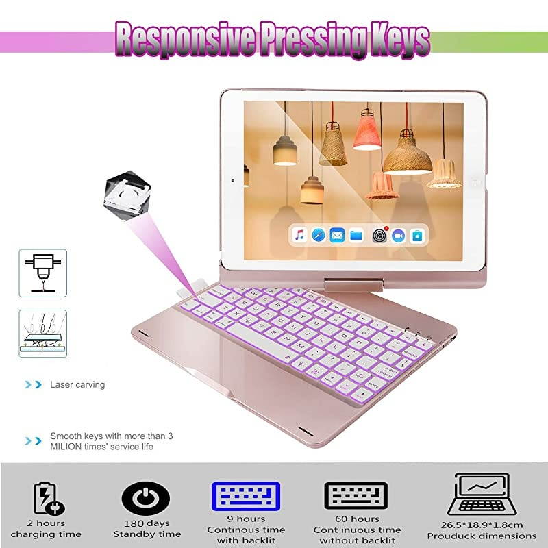ipad Keyboard Case 97 for iPad 2018 6th Gen Compatible for iPad 5th Generation iPad Pro 97 iPad Air 2 iPad Air 360 Rotation Wireless BT Keyboard with Auto WakeSleepRose Gold